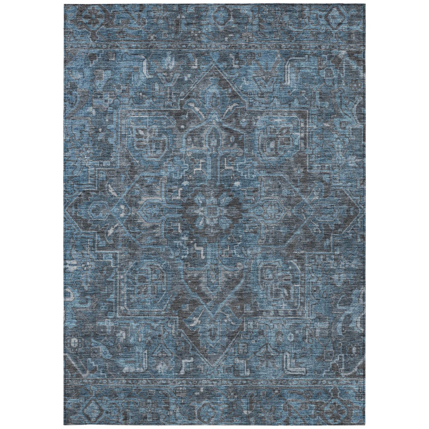 8' X 10' Navy and Black Oriental Washable Non Skid Indoor Outdoor Area Rug-4