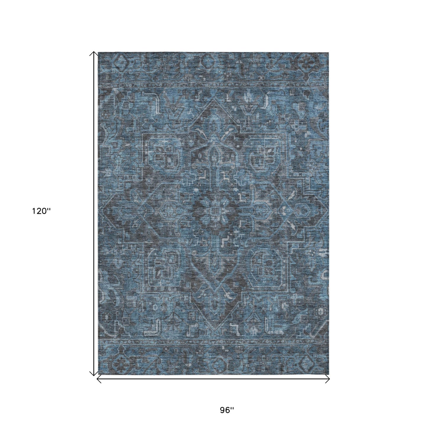 8' X 10' Navy and Black Oriental Washable Non Skid Indoor Outdoor Area Rug-2