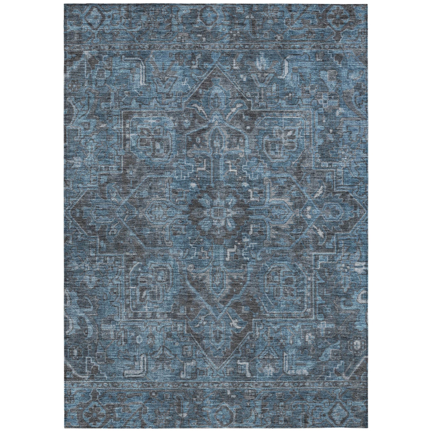 8' X 10' Navy and Black Oriental Washable Non Skid Indoor Outdoor Area Rug-1