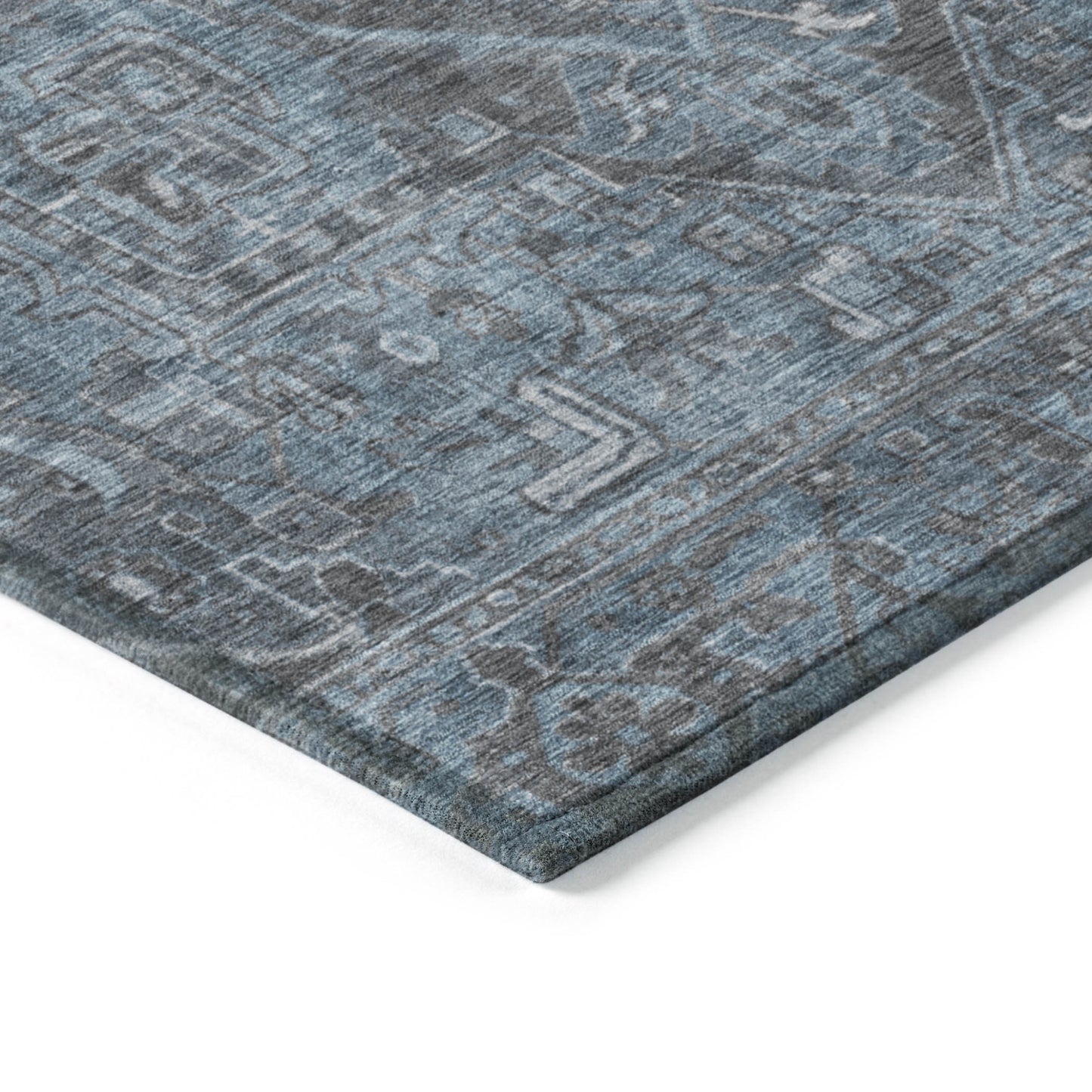 8' X 10' Navy and Black Oriental Washable Non Skid Indoor Outdoor Area Rug-6