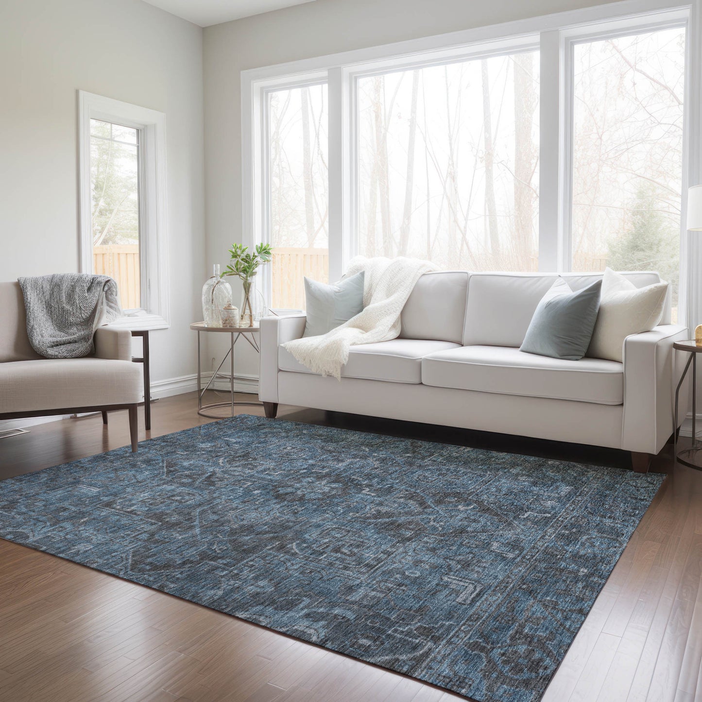 8' X 10' Navy and Black Oriental Washable Non Skid Indoor Outdoor Area Rug-8