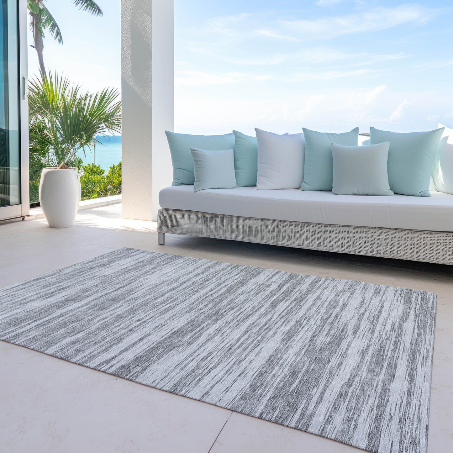 5' X 8' Gray And Ivory Abstract Washable Indoor Outdoor Area Rug-5