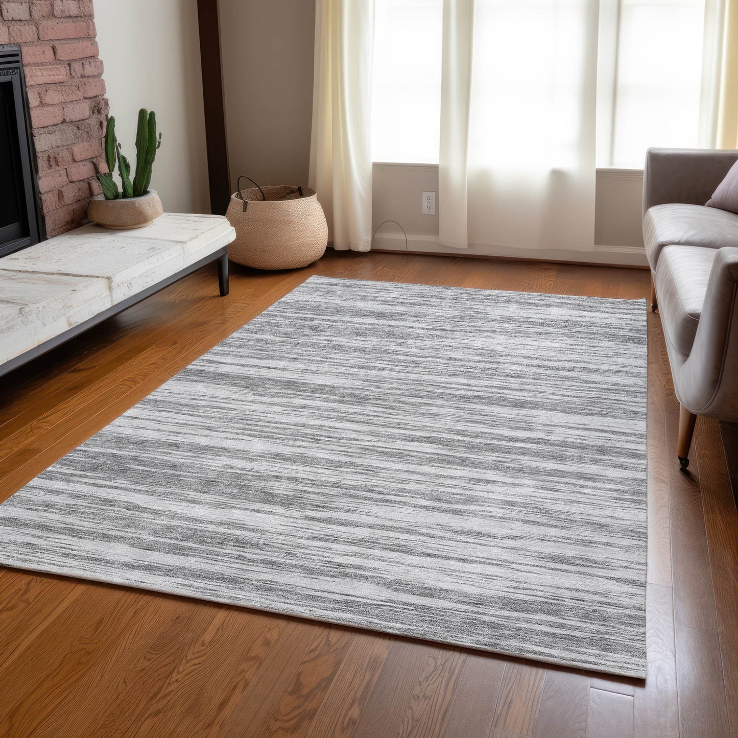 5' X 8' Gray And Ivory Abstract Washable Indoor Outdoor Area Rug-6