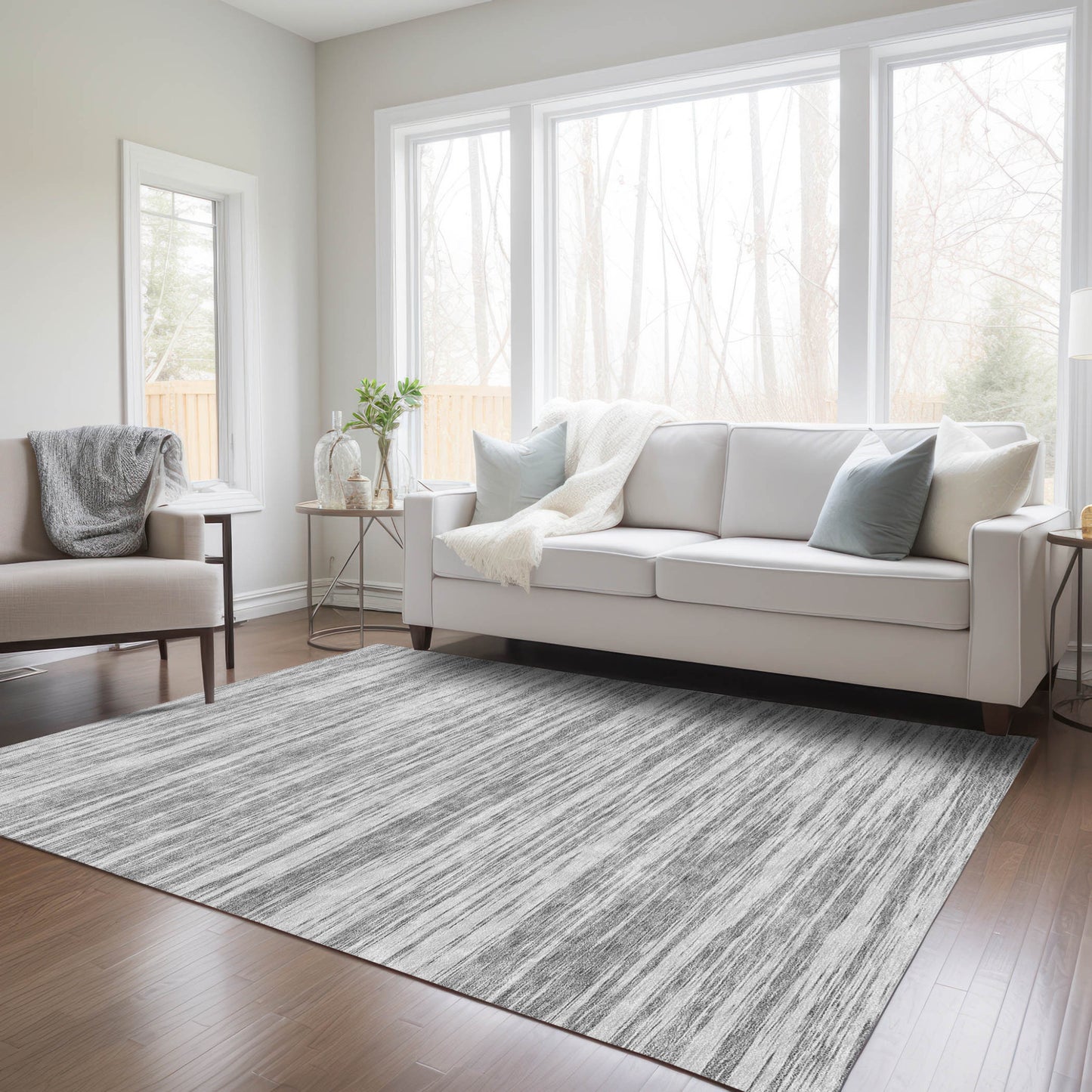 5' X 8' Gray And Ivory Abstract Washable Indoor Outdoor Area Rug-7