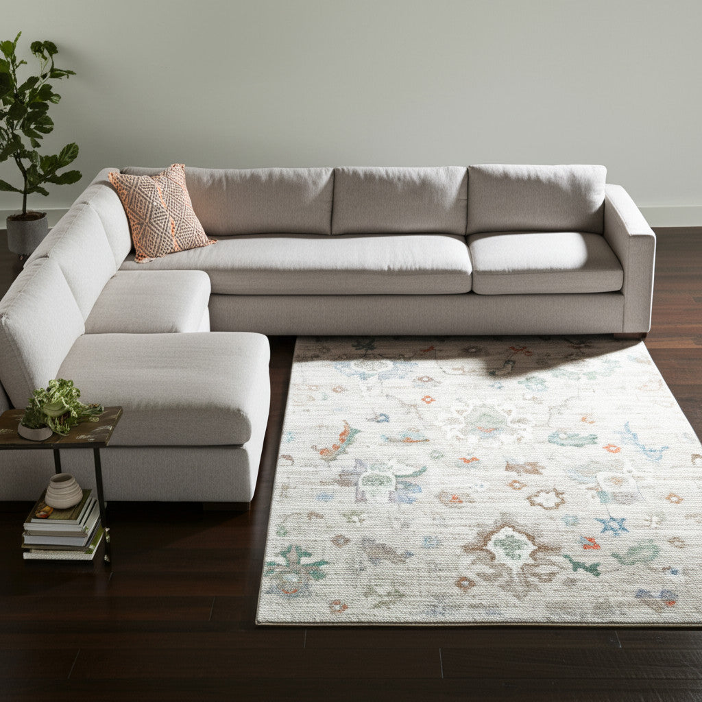 8' X 10' Tan Brown And Blue Abstract Distressed Area Rug-0