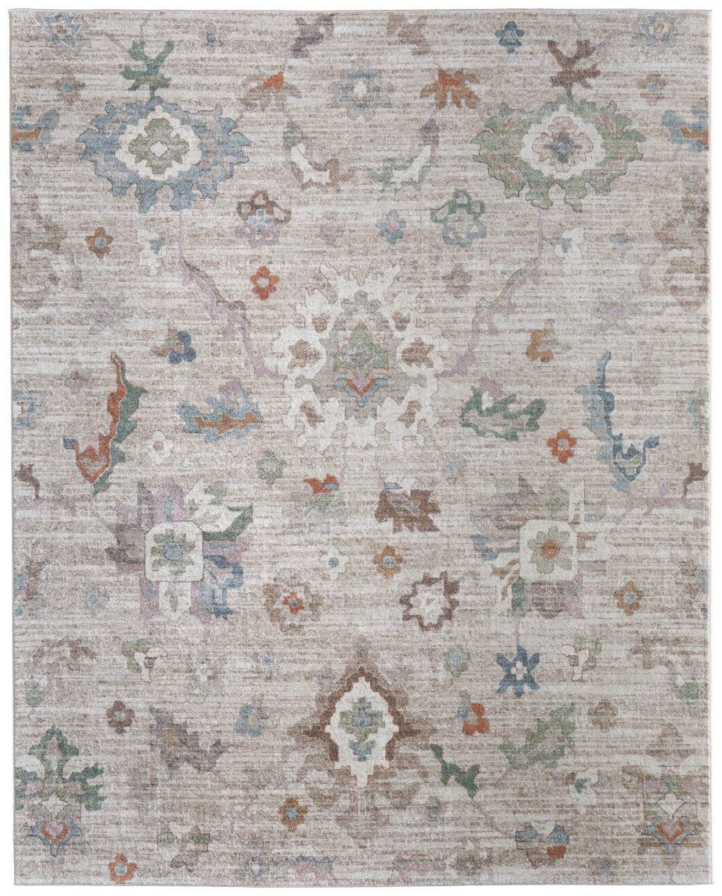 8' X 10' Tan Brown And Blue Abstract Distressed Area Rug-1