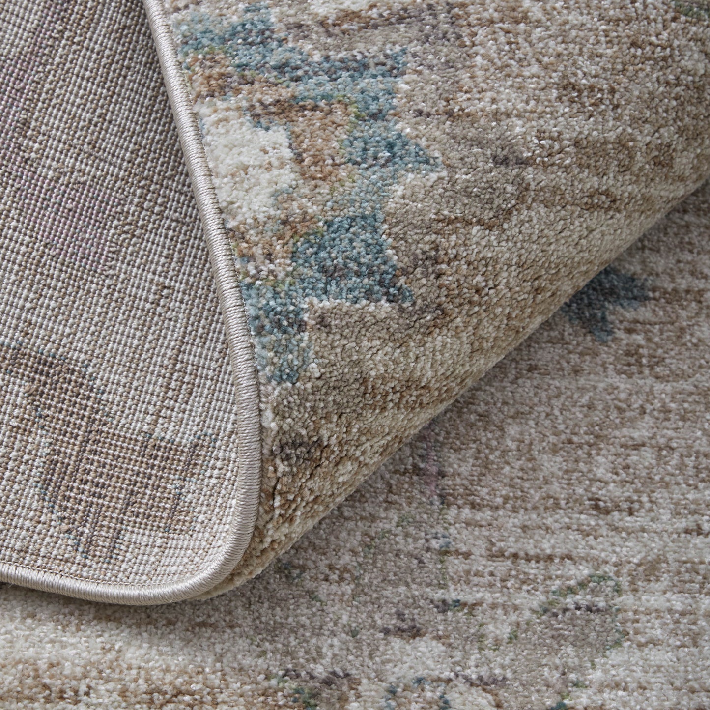 8' X 10' Tan Brown And Blue Abstract Distressed Area Rug-4