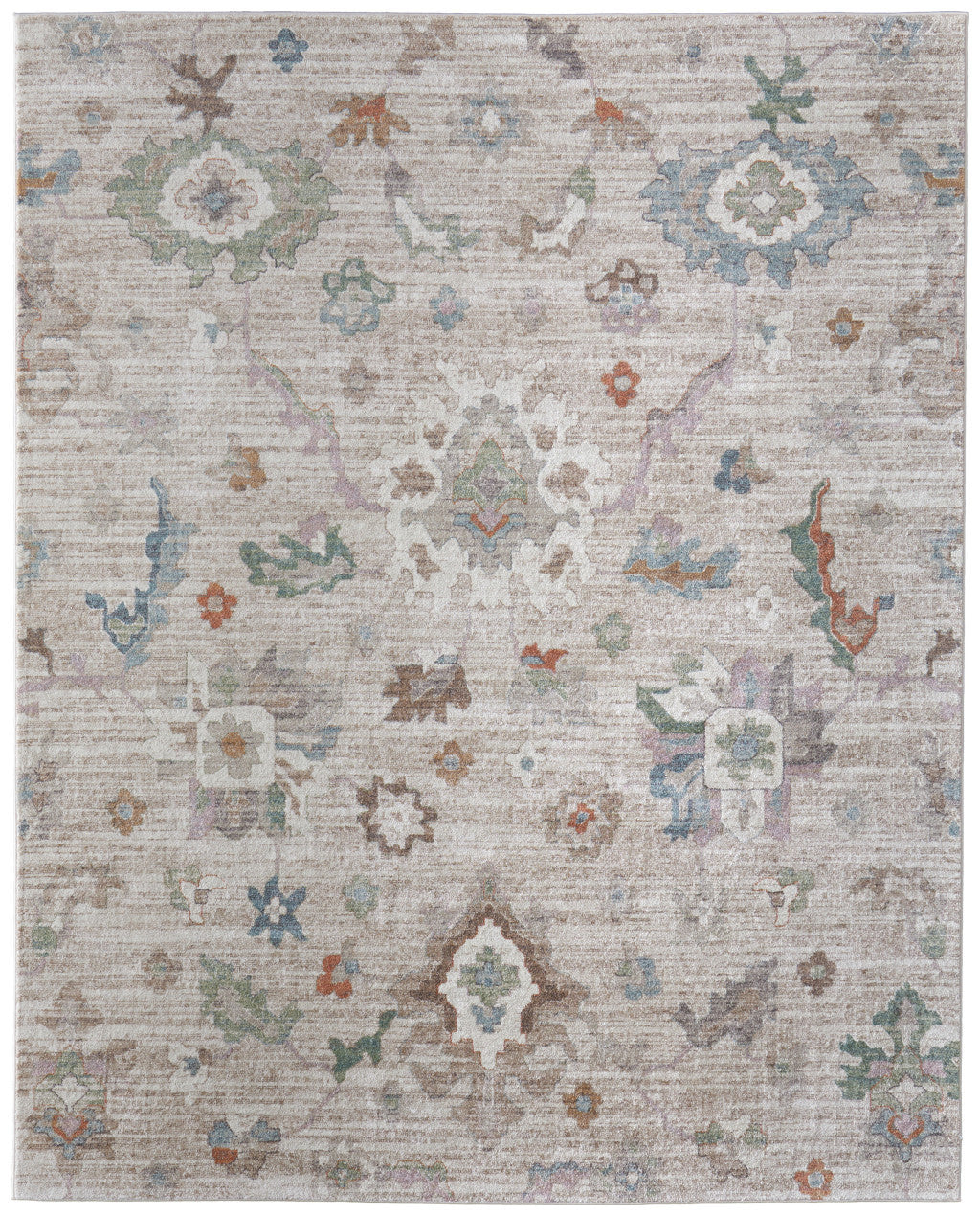 8' X 10' Tan Brown And Blue Abstract Distressed Area Rug-8