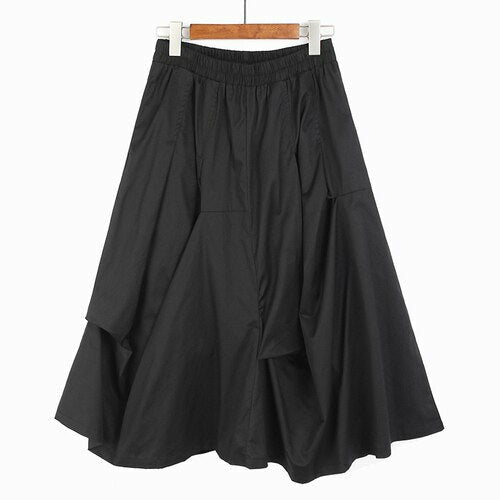 Ladies Irregular Pleated Dark Skirt New Loose Fashion Mid Length Skirt