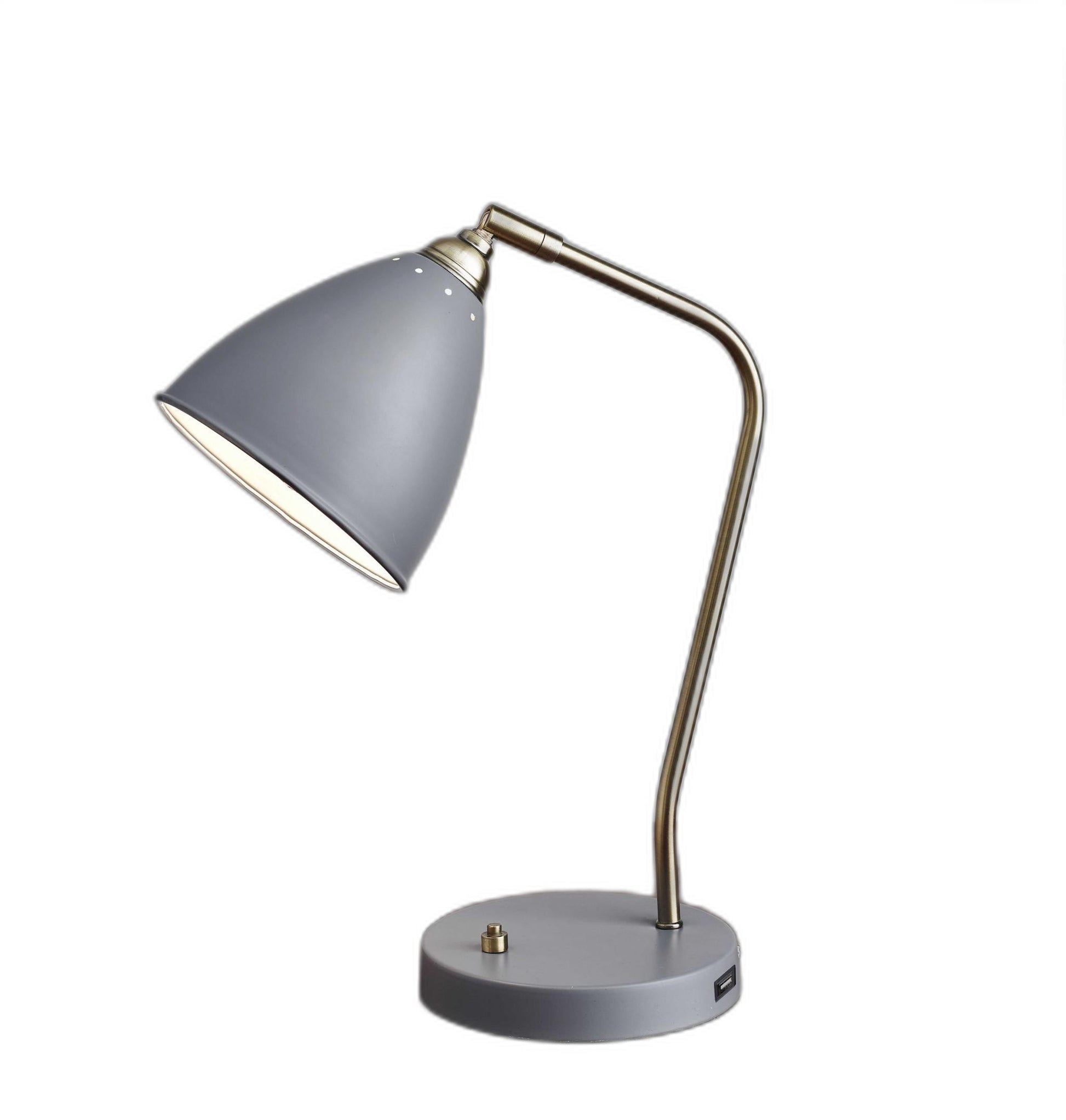 Grey Metal And Antique Brass Adjustable Usb Port Desk Lamp-2