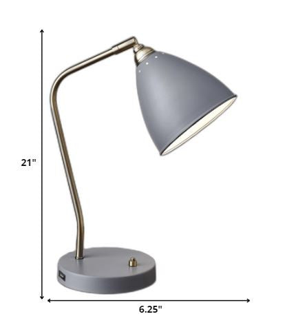 Grey Metal And Antique Brass Adjustable Usb Port Desk Lamp-8
