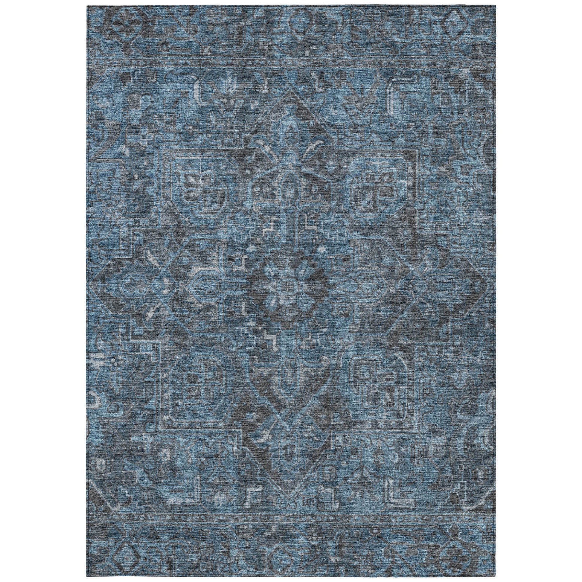 8' X 10' Navy and Black Oriental Washable Non Skid Indoor Outdoor Area Rug-4