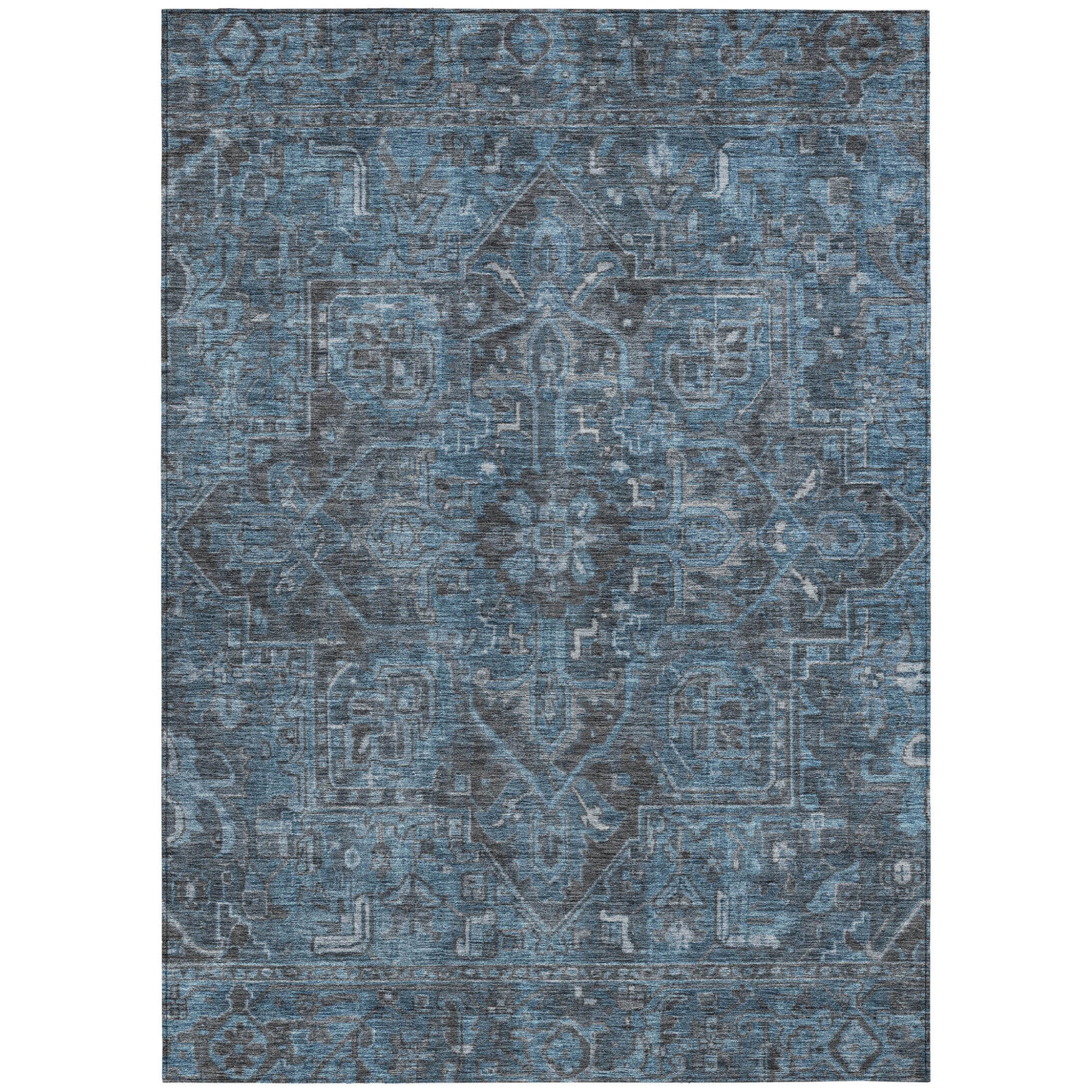 8' X 10' Navy and Black Oriental Washable Non Skid Indoor Outdoor Area Rug-1
