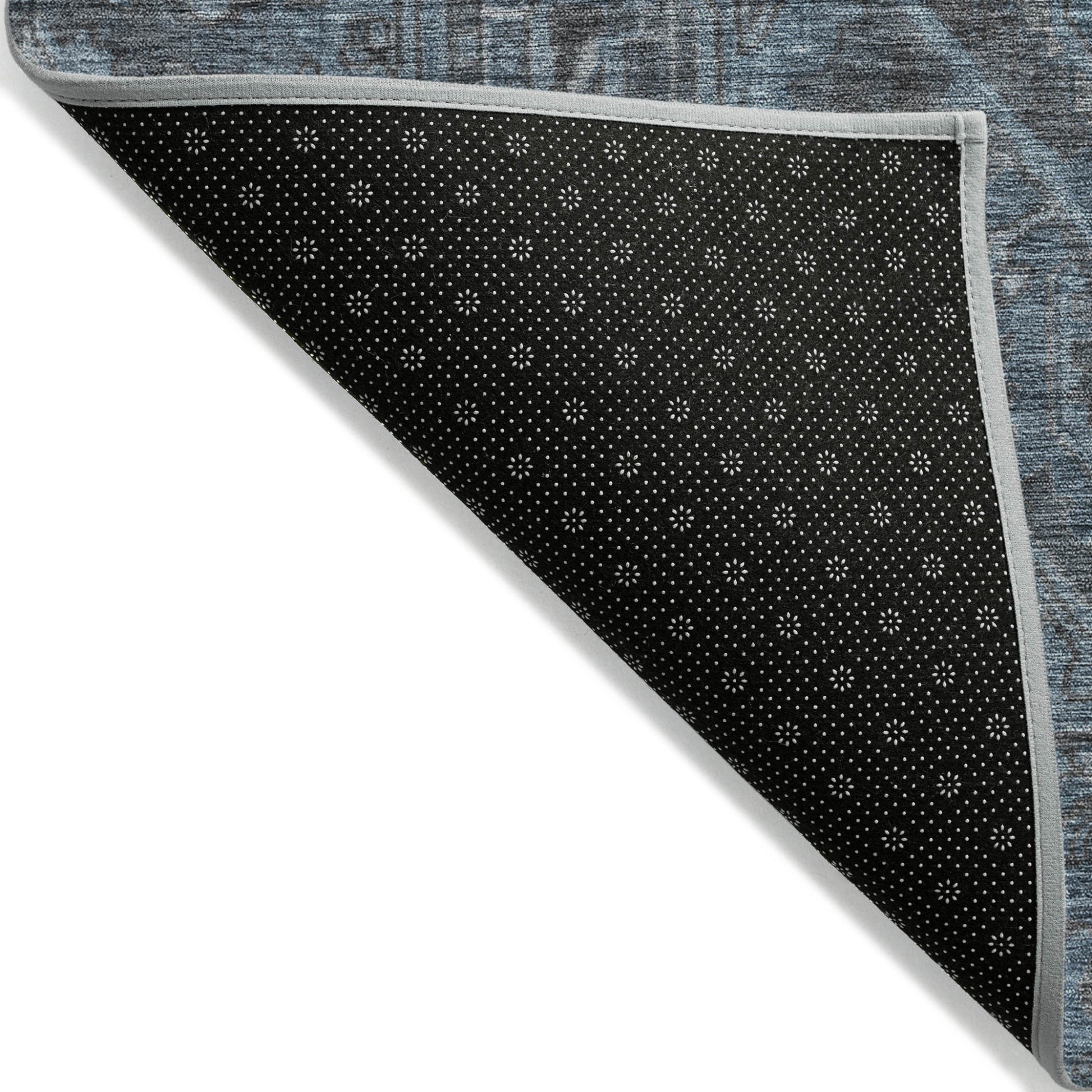 8' X 10' Navy and Black Oriental Washable Non Skid Indoor Outdoor Area Rug-5