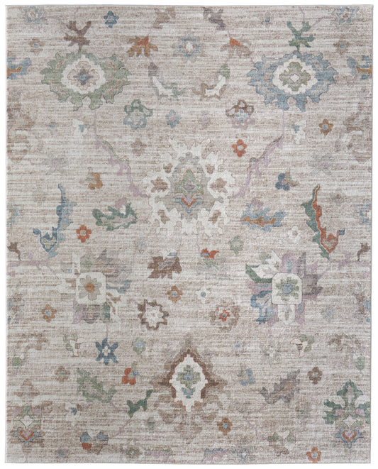 8' X 10' Tan Brown And Blue Abstract Distressed Area Rug-8