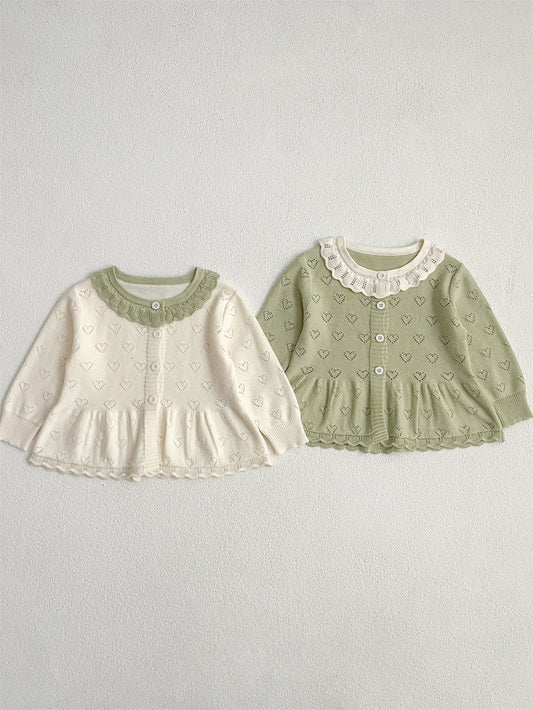 Autumn New Arrival Baby Kids Girls Comfortable Hollow-out Design Knitted Long Sleeves Top with Heart Pattern and Collar-4